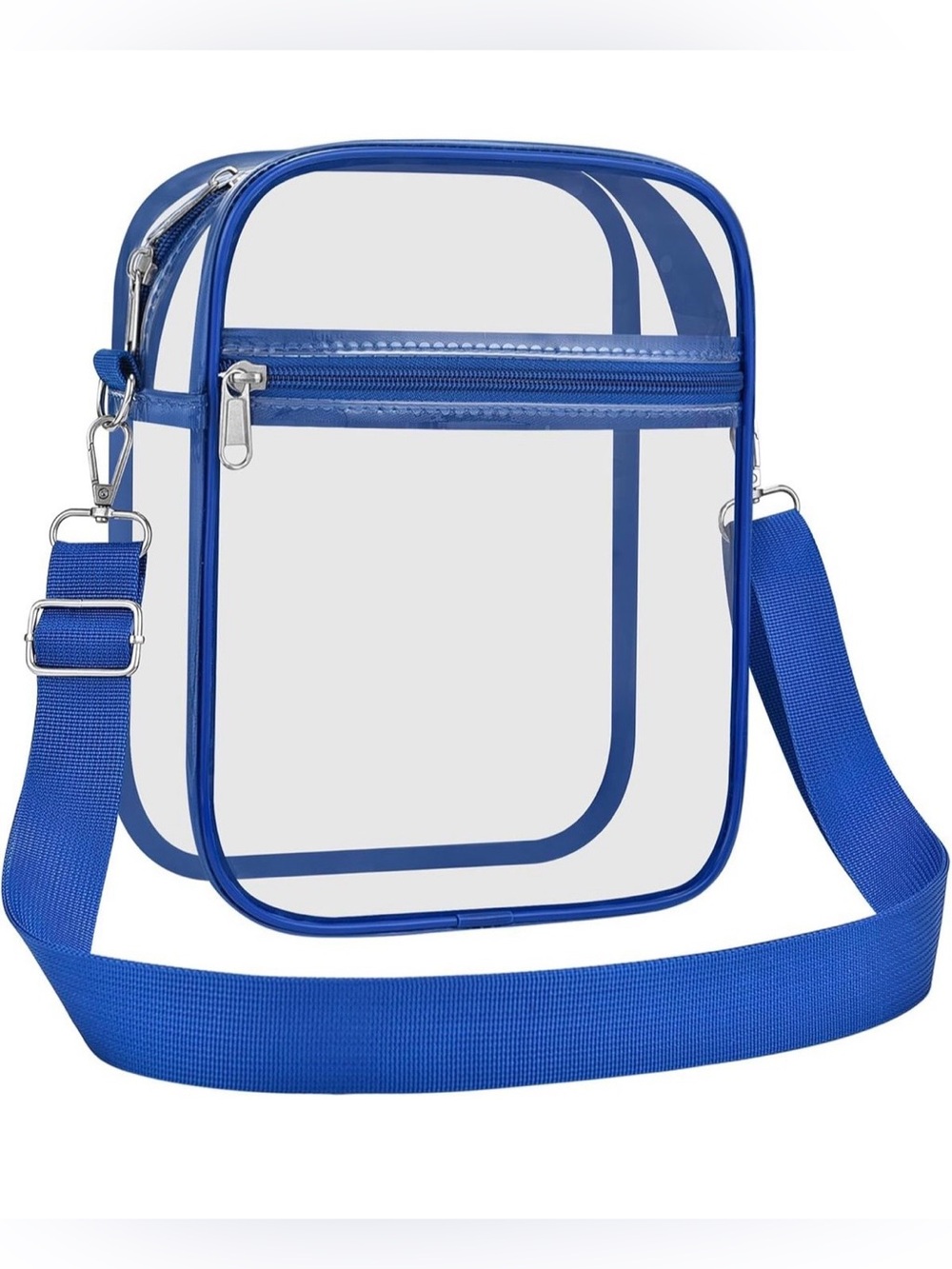 Clear Adjustable Crossbody Stadium Bag with Royal Blue Trim
